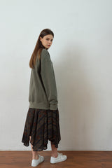 "PRE-ORDER 4/16~"  WOOD-CUT UNBALANCE FLARE SKIRT (Khaki) (6546130501750)