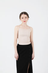 シースルーバックスリットロングスリーブニット / See-Throught Back Slit Long Sleeve Knit Beige