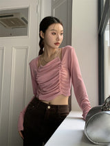 Must-have shirring long-sleeved T-shirt