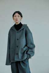 ウールフードコート/unisex wool hood coat gray