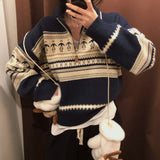 [2 colors] Nordic Raglan Half Zip-Up Knitwear
