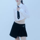 バックルプリーツラップスカート/0 9 buckle pleats wrap skirt - BLACK