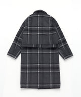 OVERSIZE WOOL CHECK ROBE COAT (Charcoal) / オーバーサイズウールチェックローブコート