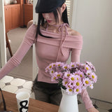 ロアン フリースストラップスリットオフショルダー長袖Tシャツ