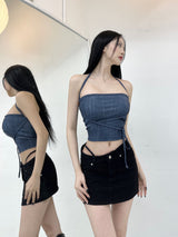 デニムフリーストラップトップ/802. Denim free strap top (3color)