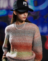 グラデーションクロップセーター/GRADATION CROP SWEATER PINK ORANGE