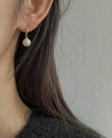 [92.5silver] round pearl one-touch earrings