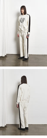 Mixed Fabric Knit KUYRI Love Sweat Shirts (Lucent Ivory)