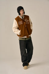 QUILTING POINT VARSITY JACKET - BROWN