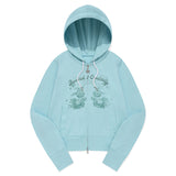 WITTY BUNNY BOUQUET GIRL CROP HOODIE ZIP UP [ICE]