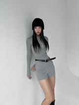 Two-piece ribbed slim pants (Belt included)