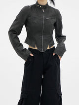 ピグメントウォッシュドレザージャケット/Pigment Washed Leather Jacket - Charcoal