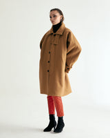 UNISEX WOOL RAGLAN HIDDEN COAT W - TWILL CAMEL (6636060835958)