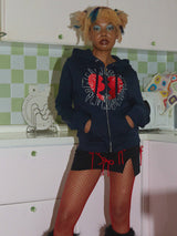 Broken Heart zip-up hoodie NAVY
