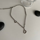 ツインハートボールドチェーンチョーカーロングネックレス / cuh Twin Heart Bold Chain Choker Long Necklace