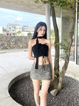 1011. Vintage punching leather mini sk