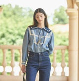 Sailor Lace Polka Dot Blouse (6643858505846)