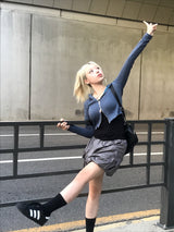 ストライプ2wayクロップフードジップアップ