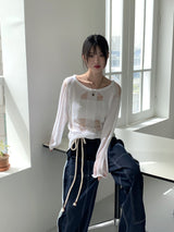 ジュープボートネックダメージサマー長袖ニット / Jupe boat neck damage summer long sleeve knit