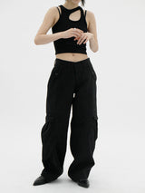 ローライズワイドパンツ/Low-rise black wide pants