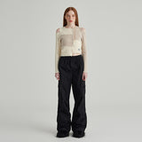 BLACK OVERSIZE STRING CARGO PANTS