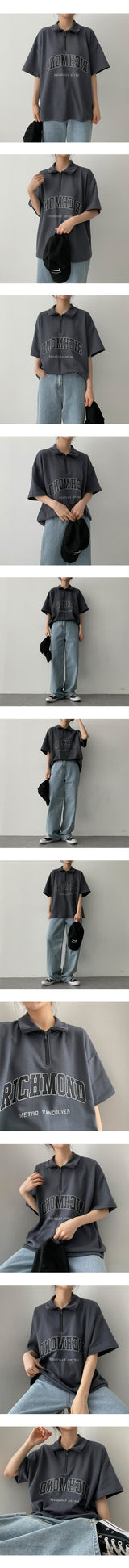 リッチセミジップアップショートスリーブTシャツ/Rich semi zip-up short-sleeved T-shirt
