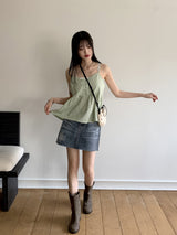 Keobing vintage V-neck buttoned lace strap adjustable sleeveless