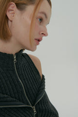  ZIPPER KNIT CARDIGAN SET / CHARCOAL