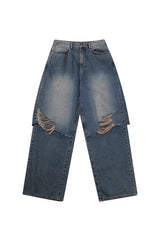 LAYERED DAMAGE DENIM_BEIGE INDIGO