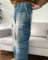 Sand Washed cargo cut denim pants