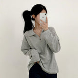 ルーズハーフジップロングスリーブカラーTシャツ