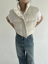 クロップレザーパッデッドベスト/Crop Leather Padded Vest (2color)