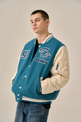 QUILTING POINT VARSITY JACKET - BLUE
