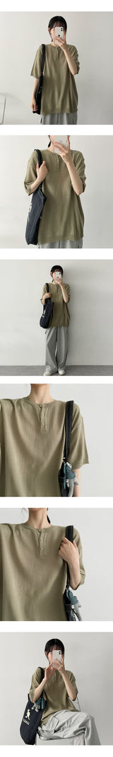 オーサムヘンリーネックショートスリーブニットウェア/. Awesome Henry neck Short-sleeved Knitwear