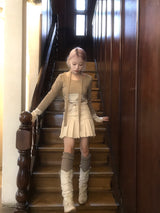 High-Waist Cutting Damage Pleated Skirt