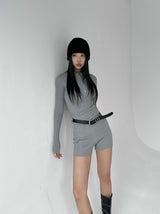 Two-piece ribbed slim pants (Belt included)
