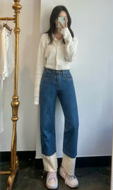 セミワイドフィットデニムパンツ/SEMI WIDE FIT BLUE + WHITE DENIM PANTS [17724]