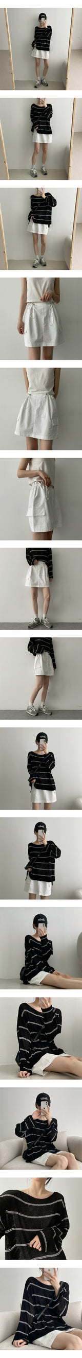 リンプルストライプブックルサマーロングスリーブニットウェア / Linple Stripe Bookle Summer Long-Sleeved Knitwear
