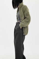 ケーブルハイネックジップアップカーディガン / Cable high neck zip-up cardigan (6color)