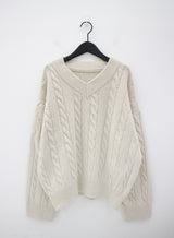 ウールビッグツイストV-ネックニット / Wool big twist V-neck knit (6color)