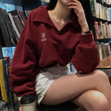 [New spring product 10%][BELLIDE MADE]襟付きクロップド刺繍スウェットシャツ
