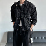 LMN log Oversized fit stitch denim setup pants (2 colors)