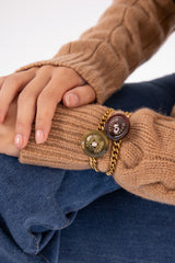 シグネイチャーボタンウィズボールドチェーンブレスレット/Merry,Motive signature button with bold chain bracelet (2colors)