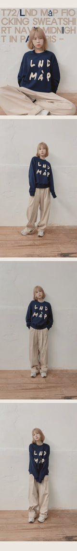 "LND MàP" フロッキング スウェットシャツ / LND MàP Flocking Sweatshirt T72 Navy