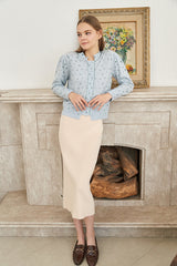 100% wool hand stitch print cardigan_blue (6655895863414)