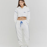 オーバーサイズラインポイントクロップフーディー/Oversize Line Point Crop Hoodie White (6600740077686)