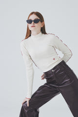 カラーラインハーフネックTシャツ / Color Line Half Neck T-Shirt [Ivory]