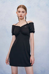 HIDE Shirring Halter Dress (Black) (6570999152758)