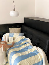 Retro stripe microfiber lamb fleece blanket - 150x200cm - Blue