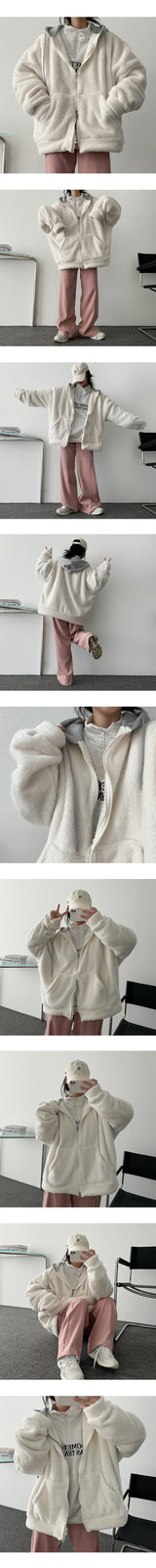 Cooman Color Coloring Wool Hooded Zip-Up
